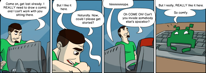 Piece of Me. A webcomic about annoying spacebar invaders.