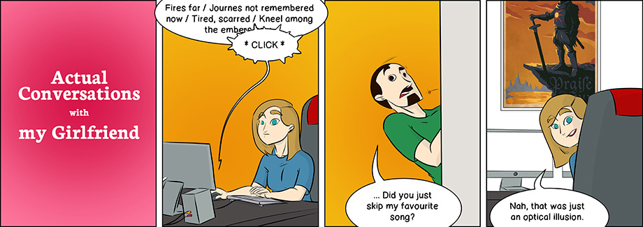 Piece of Me. A webcomic about favourite songs and interrupting my playlists.