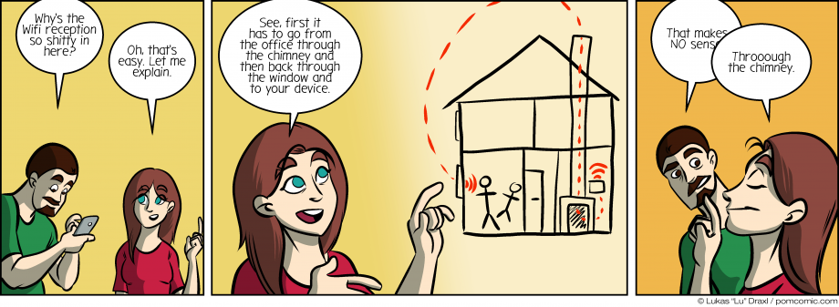 Piece of Me. A webcomic about crappy WiFi reception and unlikely explanations.
