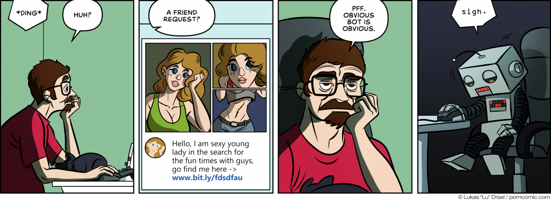 Piece of Me. A webcomic about obvious facebook bots.